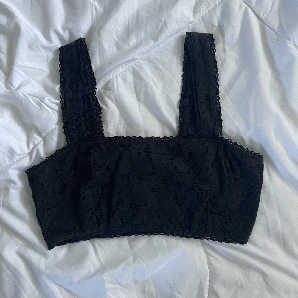 Black Lace Floral Crop Top